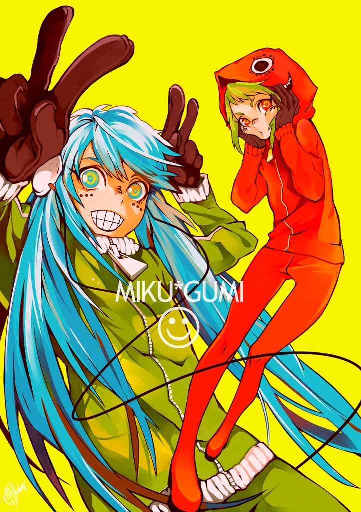 hatsune miku and gumi (vocaloid and 1 more) drawn by fishine