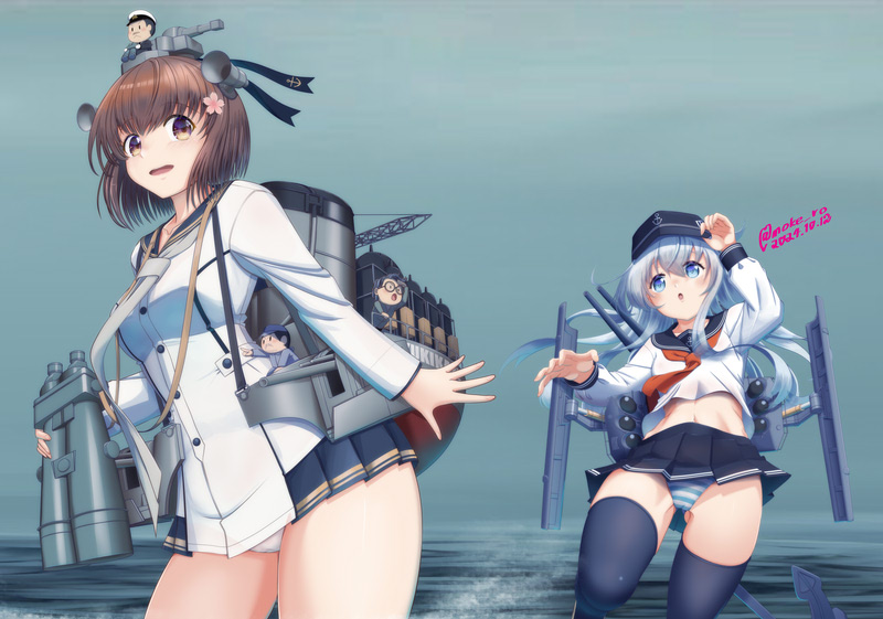 hibiki, yukikaze, and yukikaze kai ni (kantai collection and 2 more) drawn by moke_ro