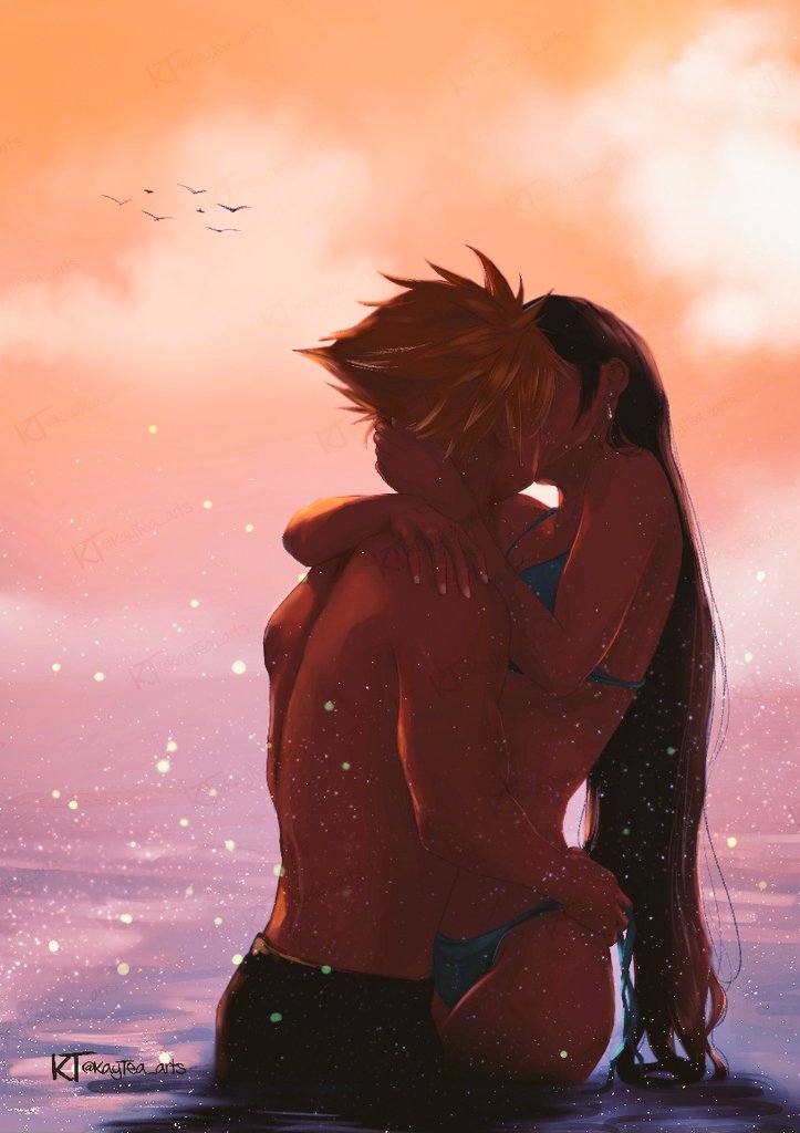 tifa lockhart and cloud strife (final fantasy and 1 more) drawn by lady_ktea