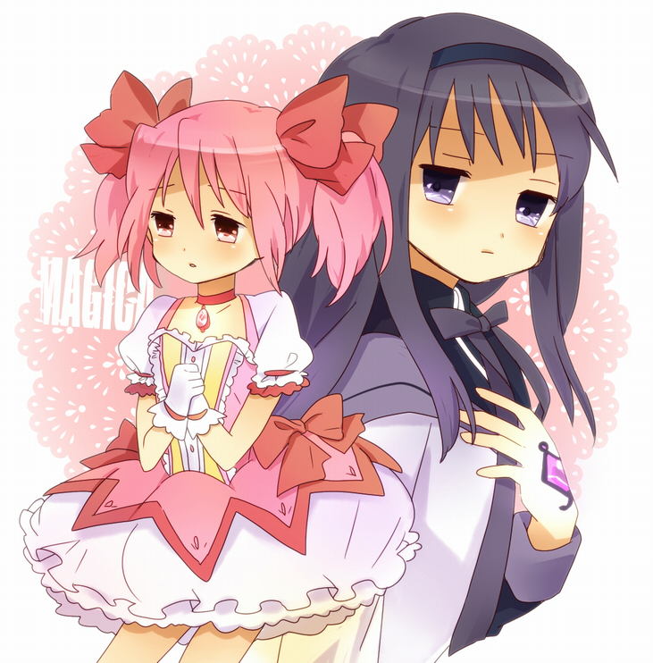 akemi homura and kaname madoka (mahou shoujo madoka magica) drawn by emuo_(mosao)