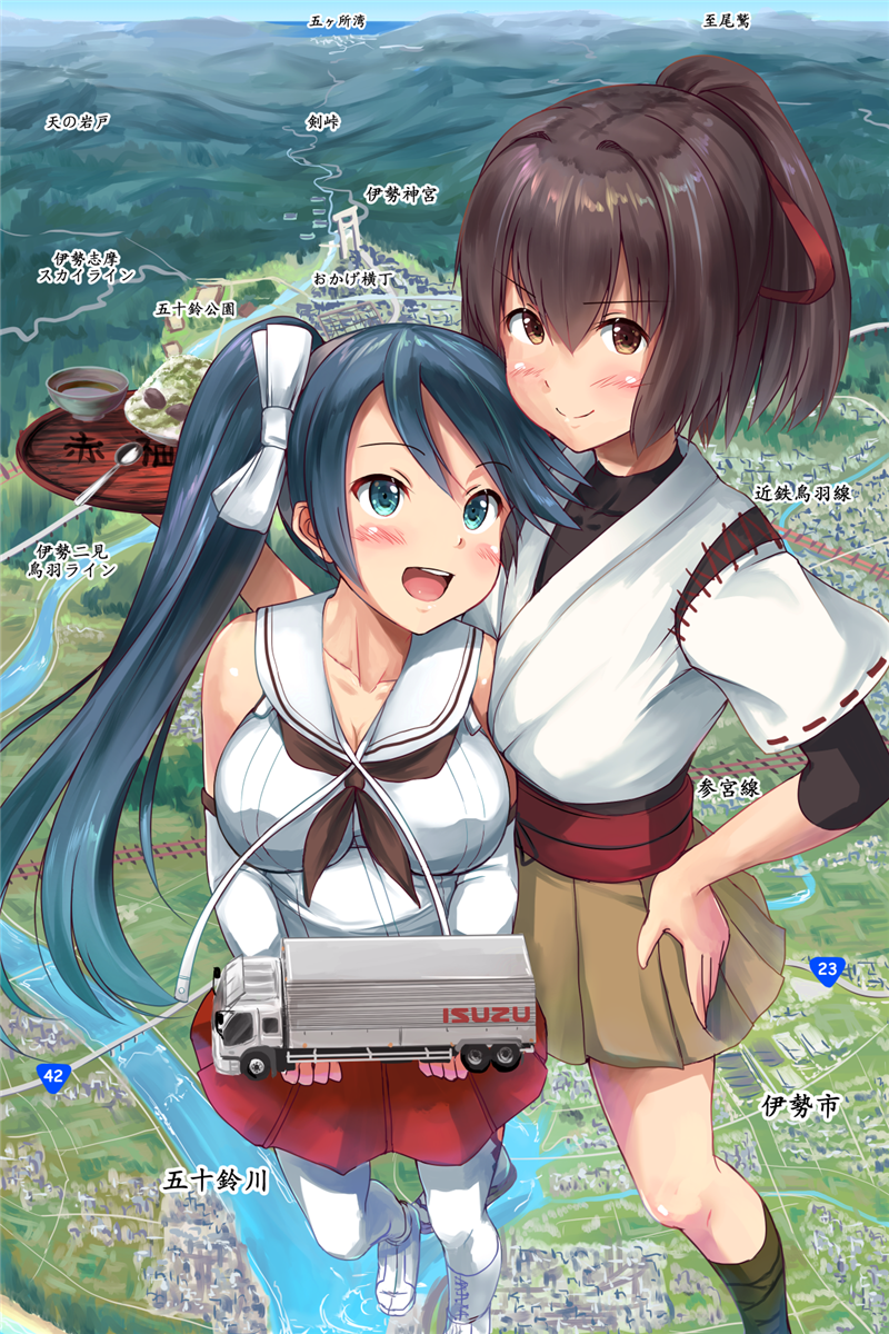 ise and isuzu (kantai collection) drawn by ichikawa_feesu