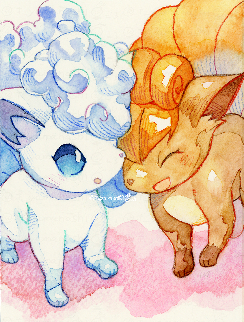 alolan vulpix and vulpix (pokemon) drawn by yamanashi_taiki