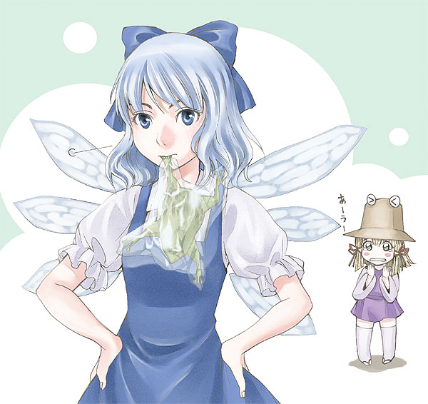 cirno, moriya suwako, and pyonta (touhou) drawn by kyuu_umi