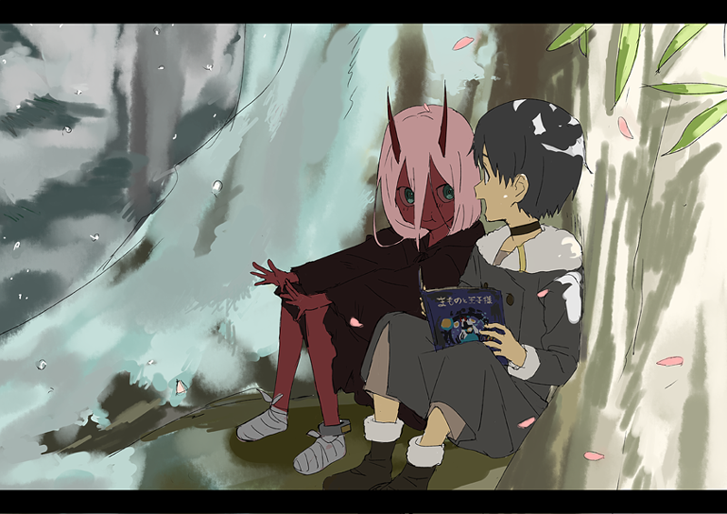 zero two and hiro (darling in the franxx) drawn by rakuku