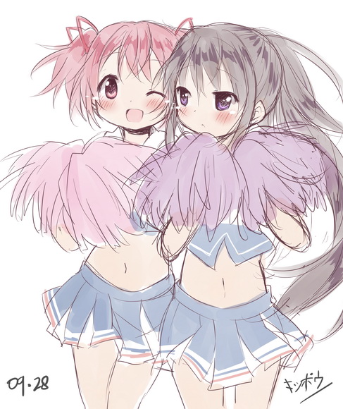 akemi homura and kaname madoka (mahou shoujo madoka magica) drawn by gleision_adain