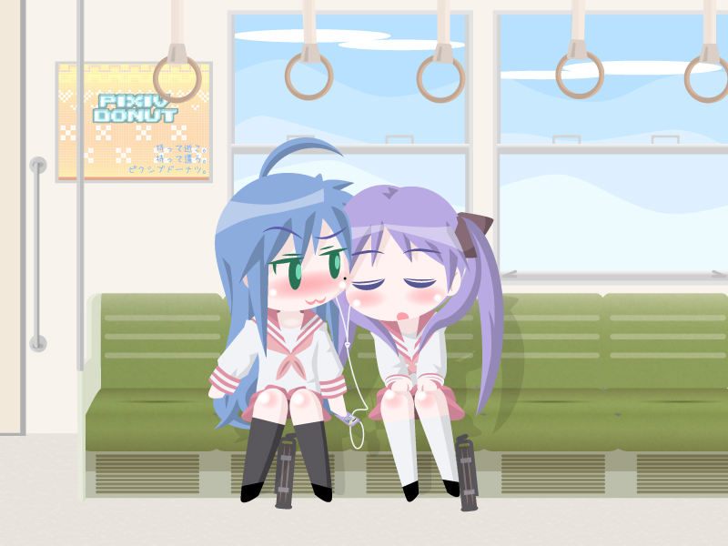 hiiragi kagami and izumi konata (lucky star) drawn by moco_(axion_channel)