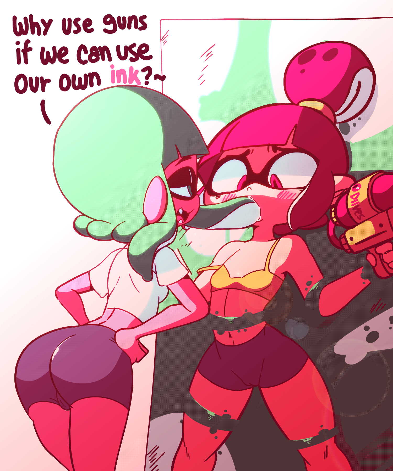 inkling player character and inkling girl (splatoon) drawn by diives