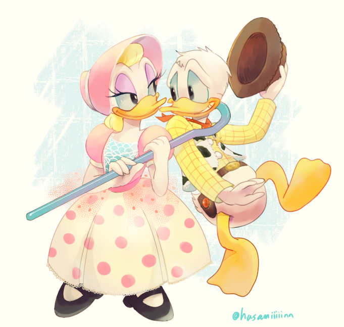 donald duck, daisy duck, sheriff woody, and bo peep (mickey mouse & friends and 1 more) drawn by sarara1119