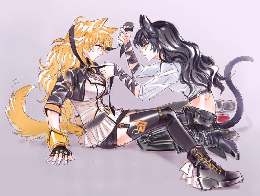 yang xiao long and blake belladonna (rwby) drawn by mugupo