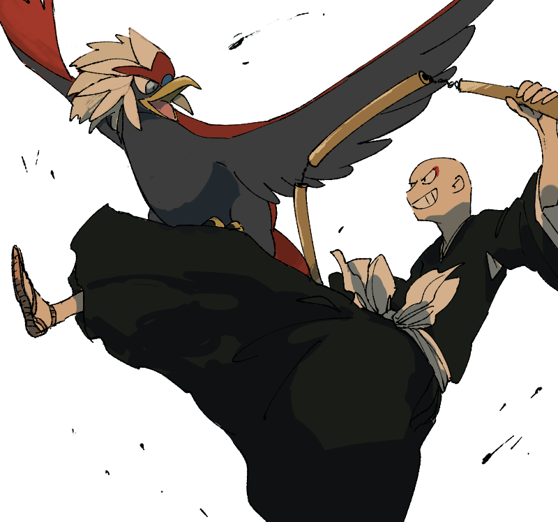 braviary and madarame ikkaku (pokemon and 1 more) drawn by mashita._(mentaiko_omoti)