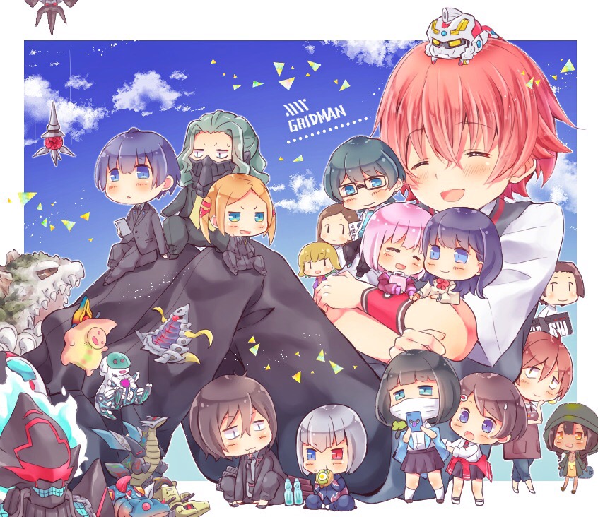 takarada rikka, shinjou akane, hibiki yuuta, anosillus ii, gridman, and 22 more (gridman universe and 1 more) drawn by goshipiumu