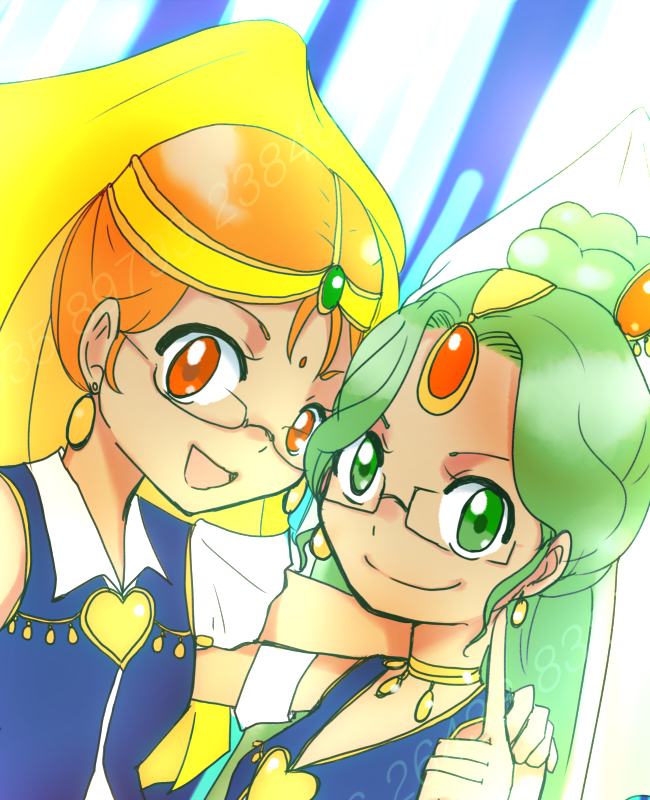 green haired cure and orange haired cure (precure and 1 more) drawn by c130h-go