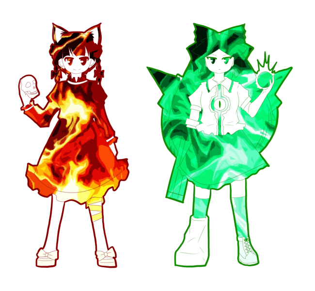 kaenbyou rin and reiuji utsuho (touhou) drawn by urushi