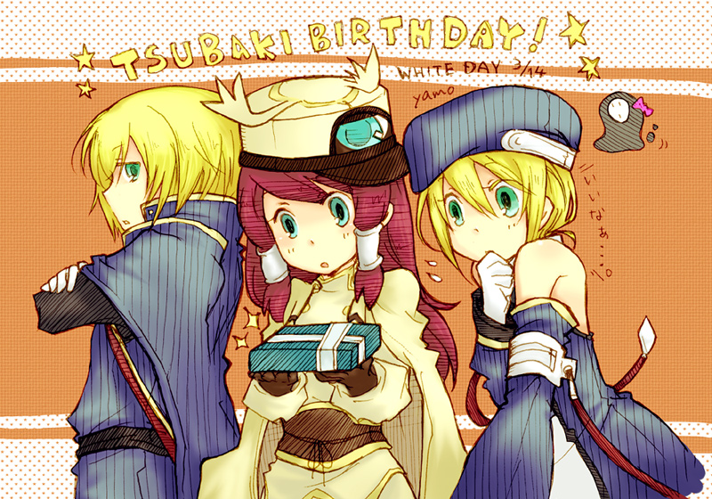 noel vermillion, jin kisaragi, tsubaki yayoi, and arakune (blazblue) drawn by yamo_(sky2world)
