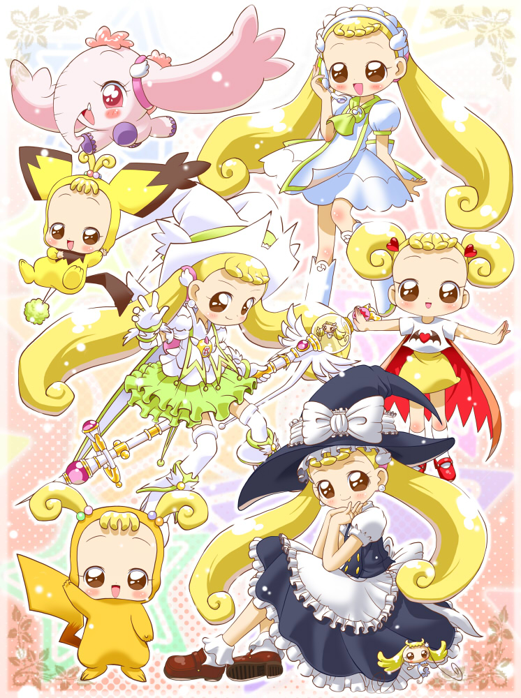 kirisame marisa, pikachu, pichu, makihatayama hana, spiky-eared pichu, and 2 more (touhou and 2 more) drawn by yajip