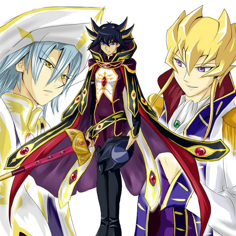 lelouch vi britannia, kururugi suzaku, fudo yusei, zero, jack atlas, and 2 more (yu-gi-oh! and 2 more)