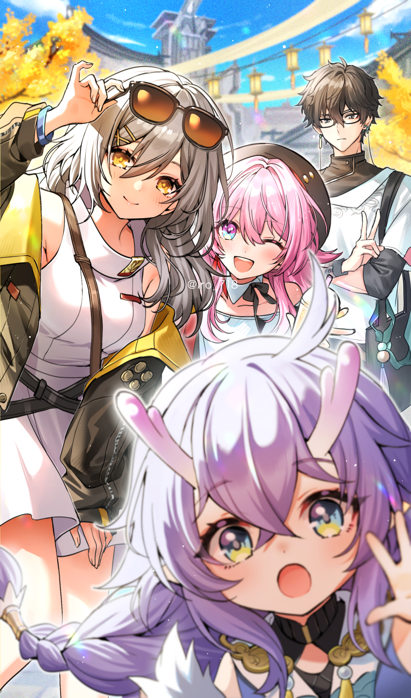 trailblazer, stelle, march 7th, dan heng, and bailu (honkai and 1 more) drawn by iro_178