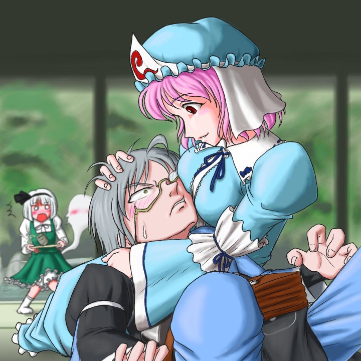 konpaku youmu, saigyouji yuyuko, and morichika rinnosuke (touhou) drawn by yoshio_(yoshiwo0221)