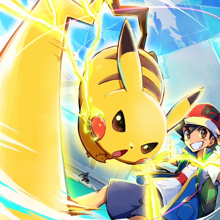 pikachu and ash ketchum (pokemon and 1 more) drawn by ayo_(ayosanri009)
