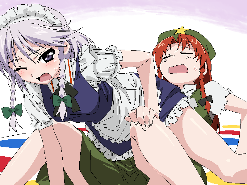 izayoi sakuya and hong meiling (touhou) drawn by tonbi