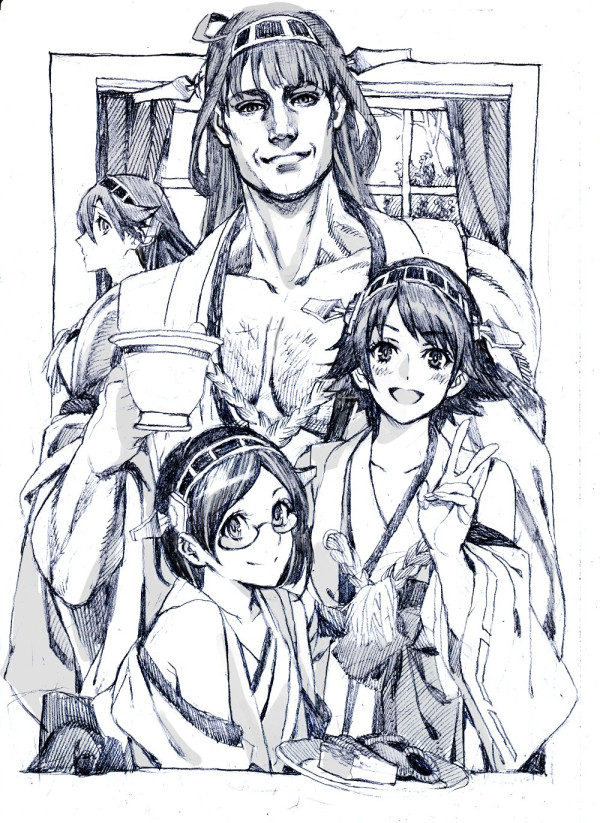 kongou, haruna, hiei, and kirishima (kantai collection) drawn by nobita_(makoto7060355)