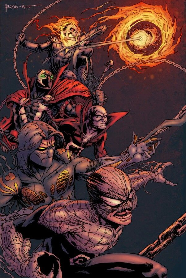 ghost rider, spawn, jackie estacado, haunt, and deadman (marvel and 6 more) drawn by parisalleyne