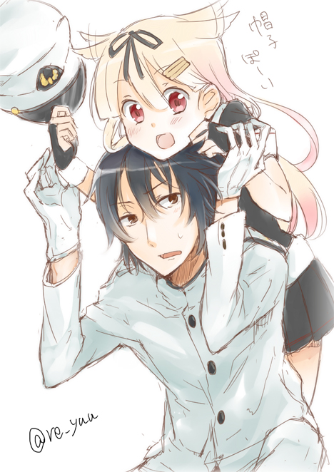 admiral, yuudachi, and yuudachi kai ni (kantai collection) drawn by shimoku_reyu
