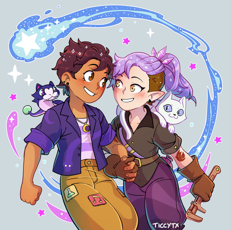 luz noceda, amity blight, ghost, and stringbean (the owl house) drawn by ticcy