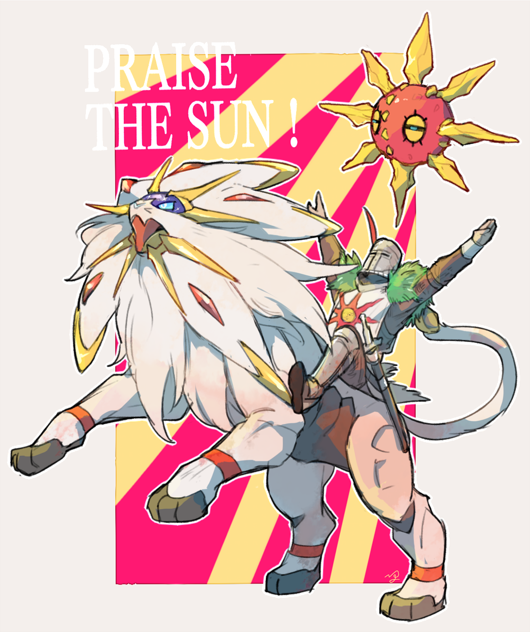 solaire of astora, solgaleo, and solrock (pokemon and 3 more) drawn by  nigiri_(ngr24)