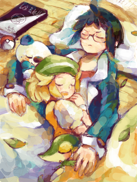oshawott, snivy, bianca, and cheren (pokemon and 1 more) drawn by urouro