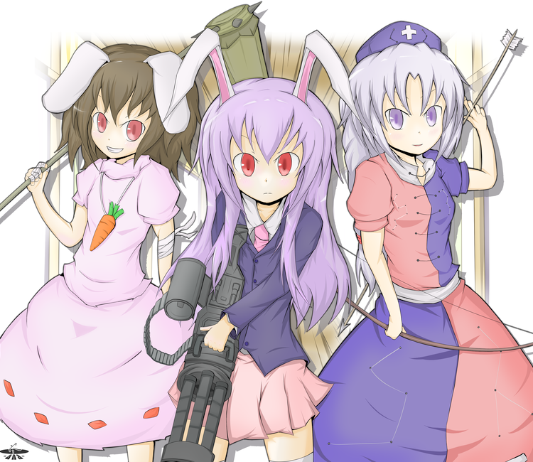 reisen udongein inaba, inaba tewi, and yagokoro eirin (touhou) drawn by karamoneeze