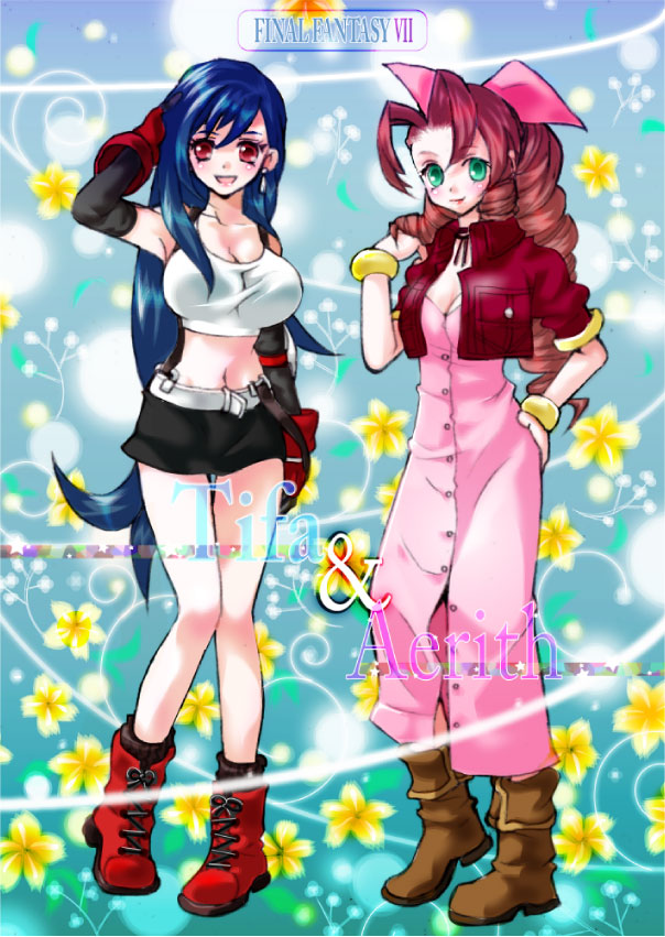 tifa lockhart and aerith gainsborough (final fantasy and 3 more) drawn by yamasaki_ikari