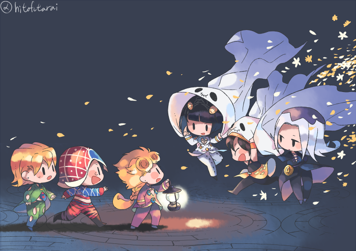 giorno giovanna, bruno bucciarati, guido mista, narancia ghirga, pannacotta fugo, and 1 more (jojo no kimyou na bouken and 1 more) drawn by hitofutarai