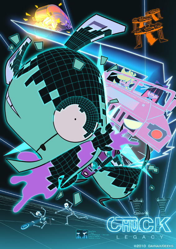 stocking, panty, chuck, thomas bangalter, guy-manuel de homem-christo, and 1 more (panty & stocking with garterbelt and 3 more) drawn by tsurumaki_kazuya