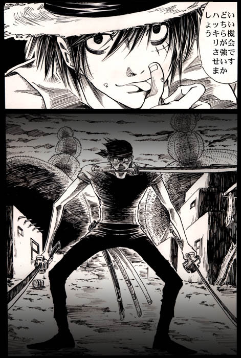 monkey d. luffy, roronoa zoro, l, and ryuk (one piece and 1 more) drawn by chabudai