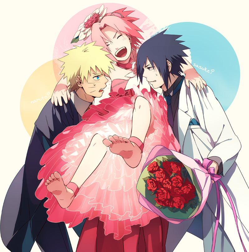 haruno sakura, uzumaki naruto, and uchiha sasuke (naruto) drawn by oba-min