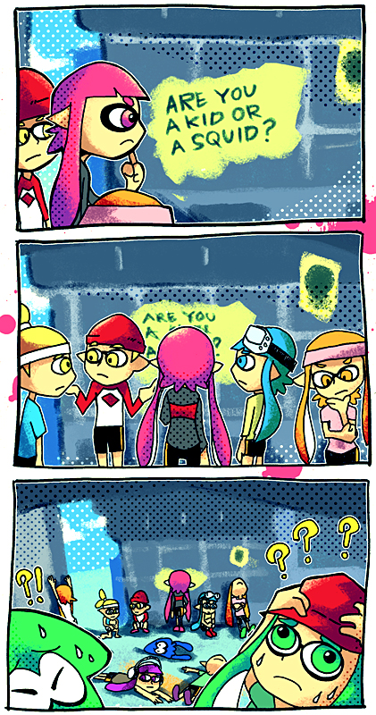 inkling player character, inkling girl, and inkling boy (splatoon and 1 more) drawn by setz