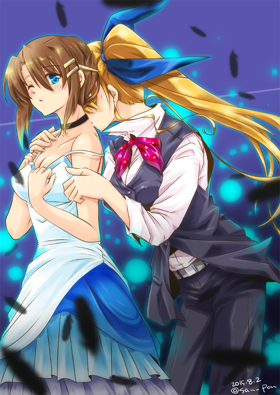 yagami hayate and vivio (lyrical nanoha and 1 more) drawn by san-pon