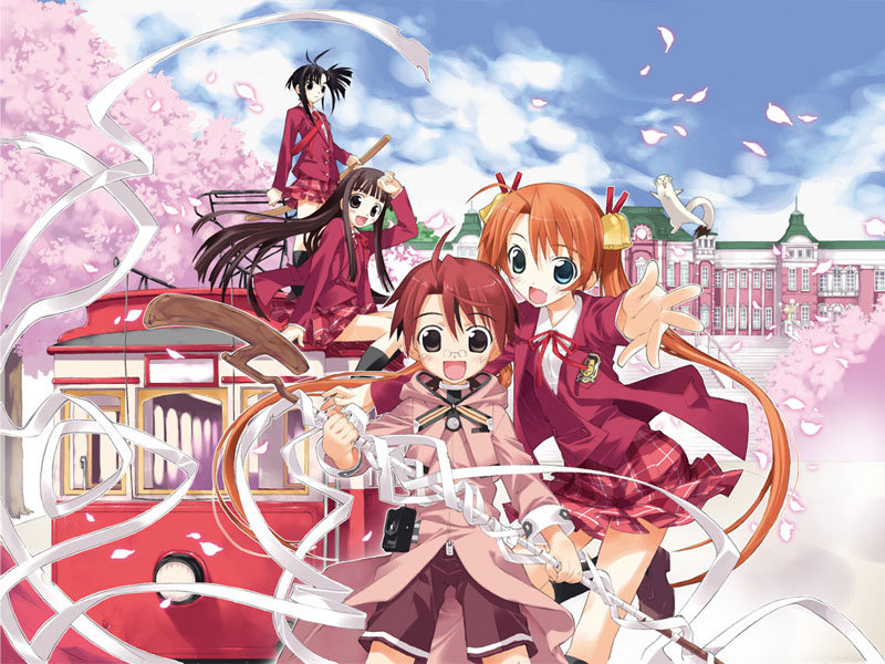 kagurazaka asuna, sakurazaki setsuna, konoe konoka, negi springfield, and albert chamomille (mahou sensei negima!) drawn by fujima_takuya