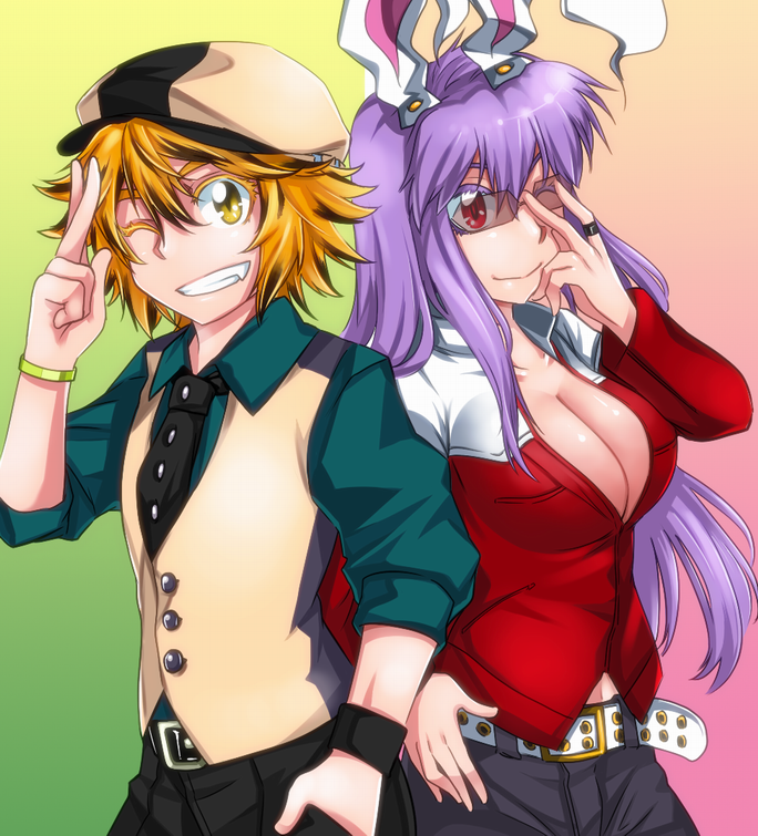 reisen udongein inaba, toramaru shou, barnaby brooks jr., and kaburagi t. kotetsu (touhou and 1 more) drawn by dos_(james30226)