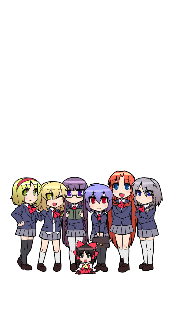 hakurei reimu, kirisame marisa, remilia scarlet, izayoi sakuya, alice margatroid, and 2 more (touhou) drawn by jeno