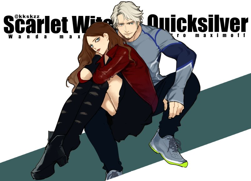 wanda maximoff, scarlet witch, quicksilver, and pietro maximoff (marvel and 3 more) drawn by meiji_(pecosyr5)