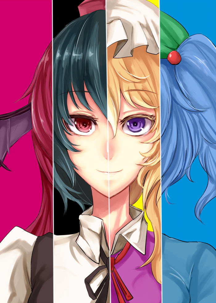 shameimaru aya, kawashiro nitori, koakuma, and maribel hearn (touhou) drawn by nyakonro_(nekonro)