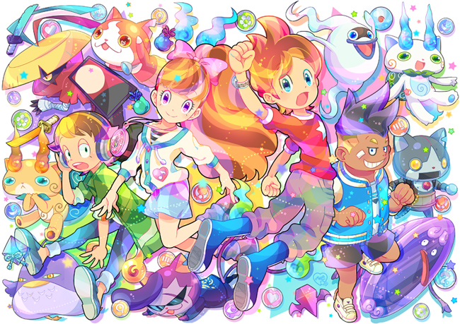 jibanyan, komasan, whisper, amano keita, kodama fumika, and 8 more (youkai watch) drawn by otoe_(milkyboy_inc.)