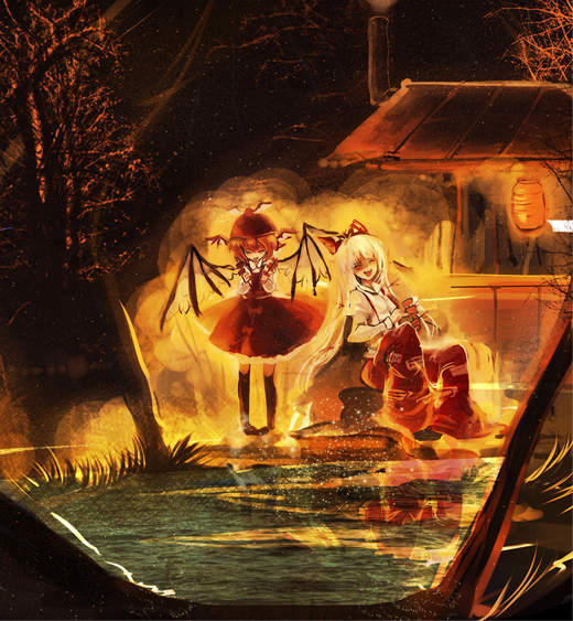 fujiwara no mokou and mystia lorelei (touhou and 1 more) drawn by cis_(carcharias)