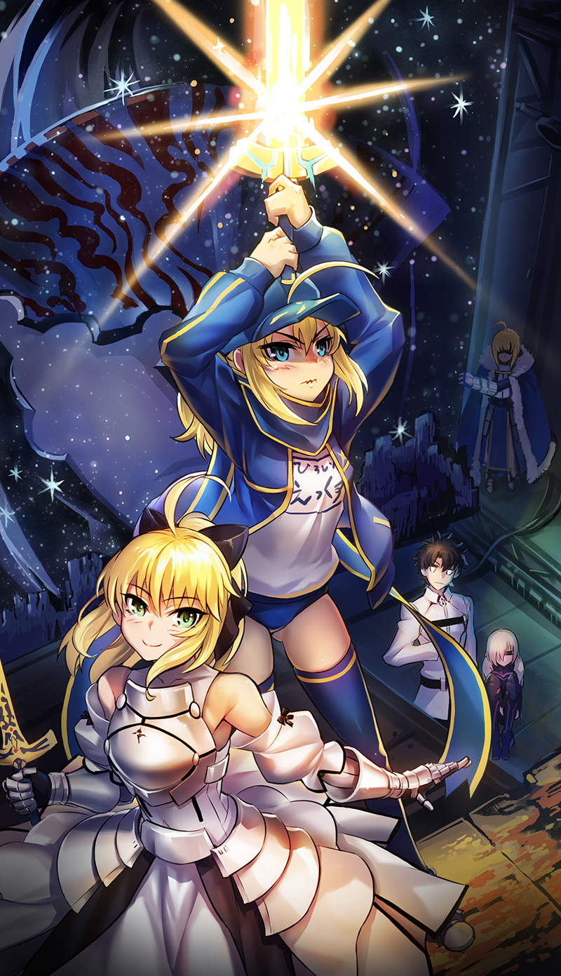 artoria pendragon, saber, mash kyrielight, fujimaru ritsuka, saber lily, and 1 more (fate and 1 more) drawn by todee