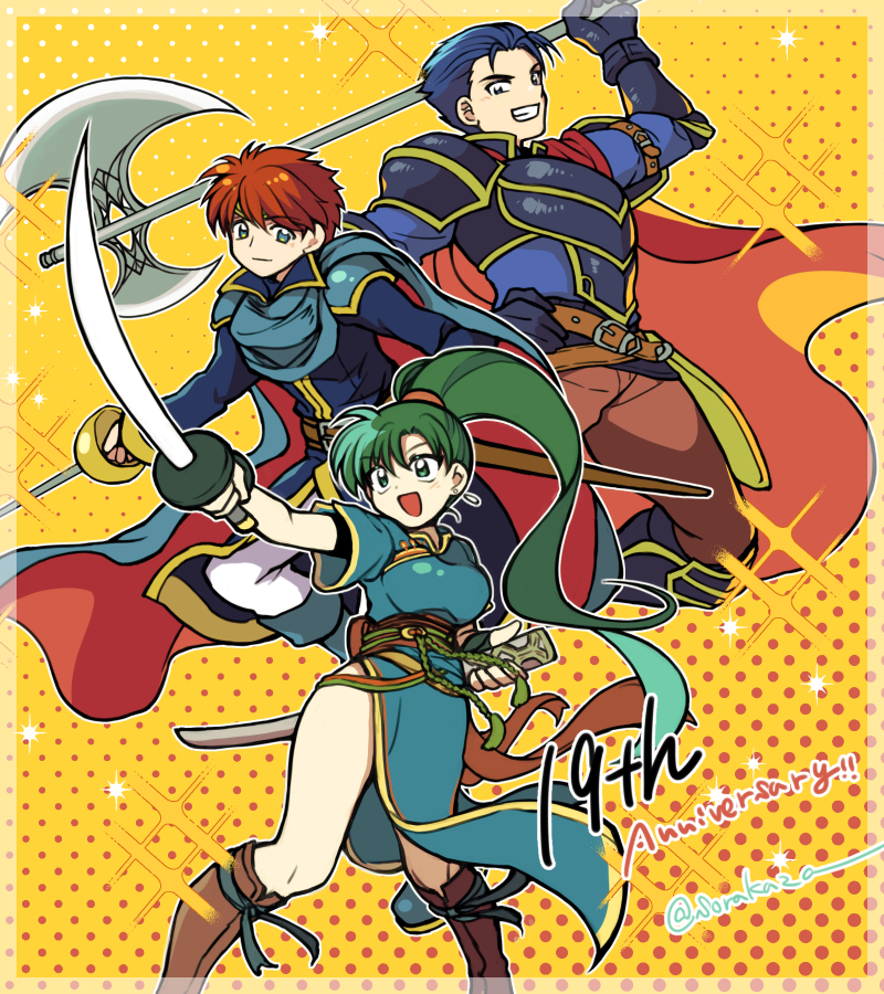 lyn, eliwood, and hector (fire emblem and 1 more) drawn by sorakaza