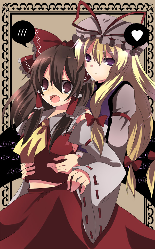 hakurei reimu and yakumo yukari (touhou) drawn by kokoro_na