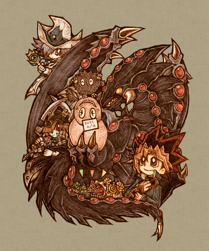 muto yugi, silent magician, kuriboh, silent swordsman, marshmallon, and 6 more (yu-gi-oh!) drawn by mokyu-mokyu