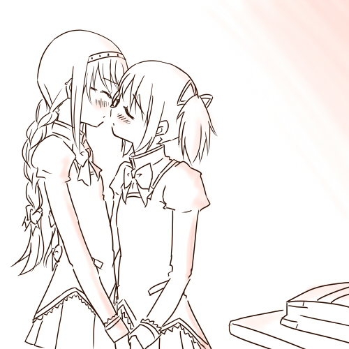 akemi homura and kaname madoka (mahou shoujo madoka magica) drawn by makoto_(dandelion)